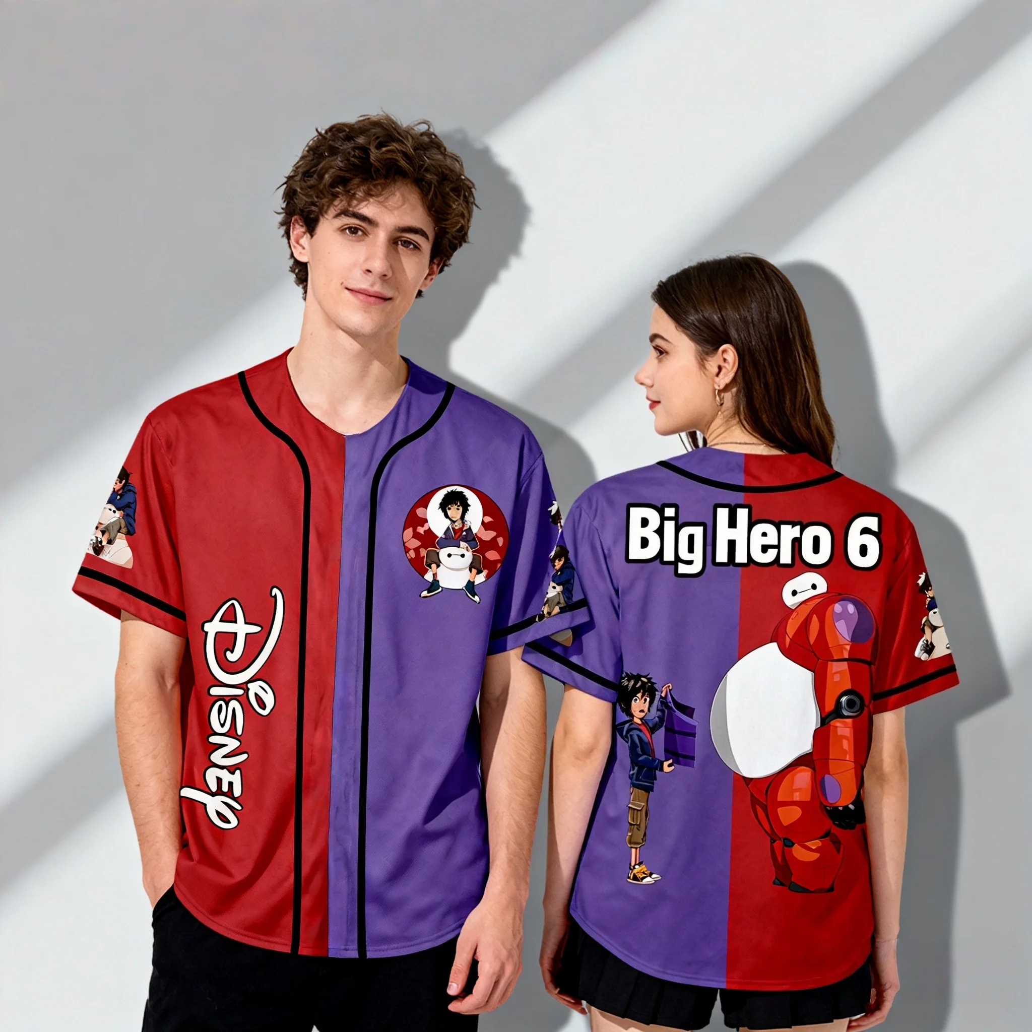 ديزني الرسوم المتحركة الطبعة التذكارية سلسلة Big Hero 6 الصيف البيسبول سترة المتضخم للأطفال الوالدين والطفل تي شيرت #1