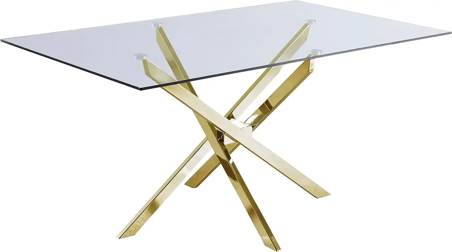 

Contemporary Tempered Glass Top Dining Table with Durable Metal Base,60"W x 36"D x 30"H,Gold Finish