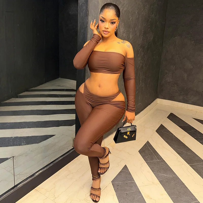Street-style Niche Women's Clothing, Slim-fit Erotogenic Backless Pants. Set Tube Top With Off-the-shoulder Neckline, Long-sleev