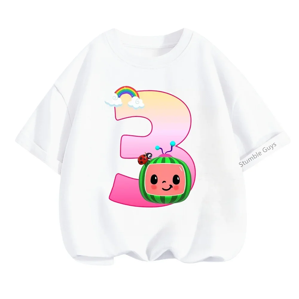 Camiseta de cumpleaños de Barbie para niños, ropa informal Kawaii, dibujos animados de Anime, Tops para niños, 1-14