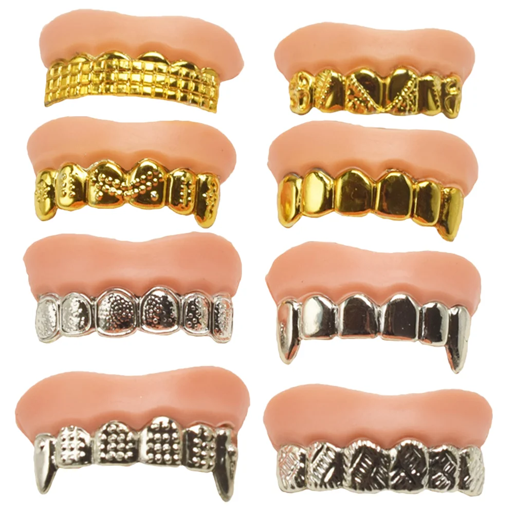 

8 Pcs Kids Vampire Teeth Halloween Dress up Simulated Fake Gold and Silver Braces Costumes