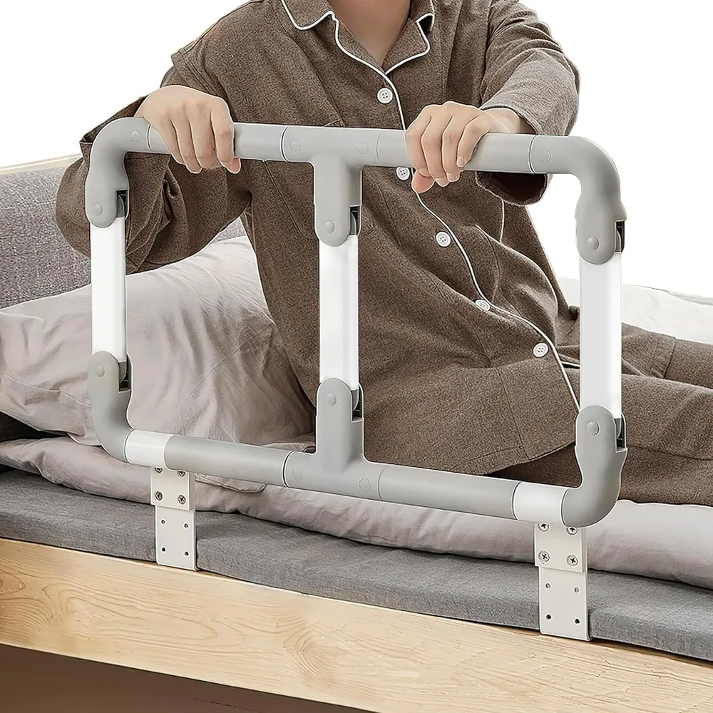 Folding Bed Rails for Elderly Seniors, Adjustable Heights Bed Assist Safety Bar, Fit King, Queen, Full, Twin, Medium