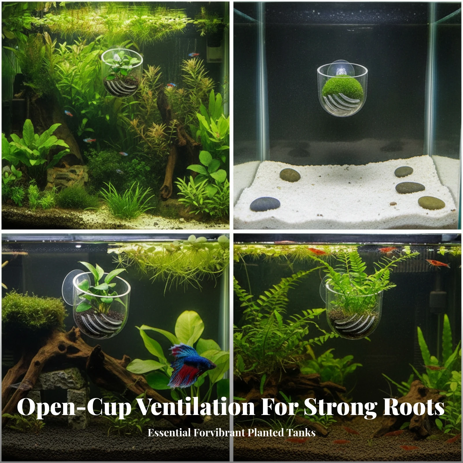 3 Pieces Aquatic Plant Pot Slim Aquatic Tank Plant Holder with Suction Cups Aquarium Cup with Suction Cup Space-Saving