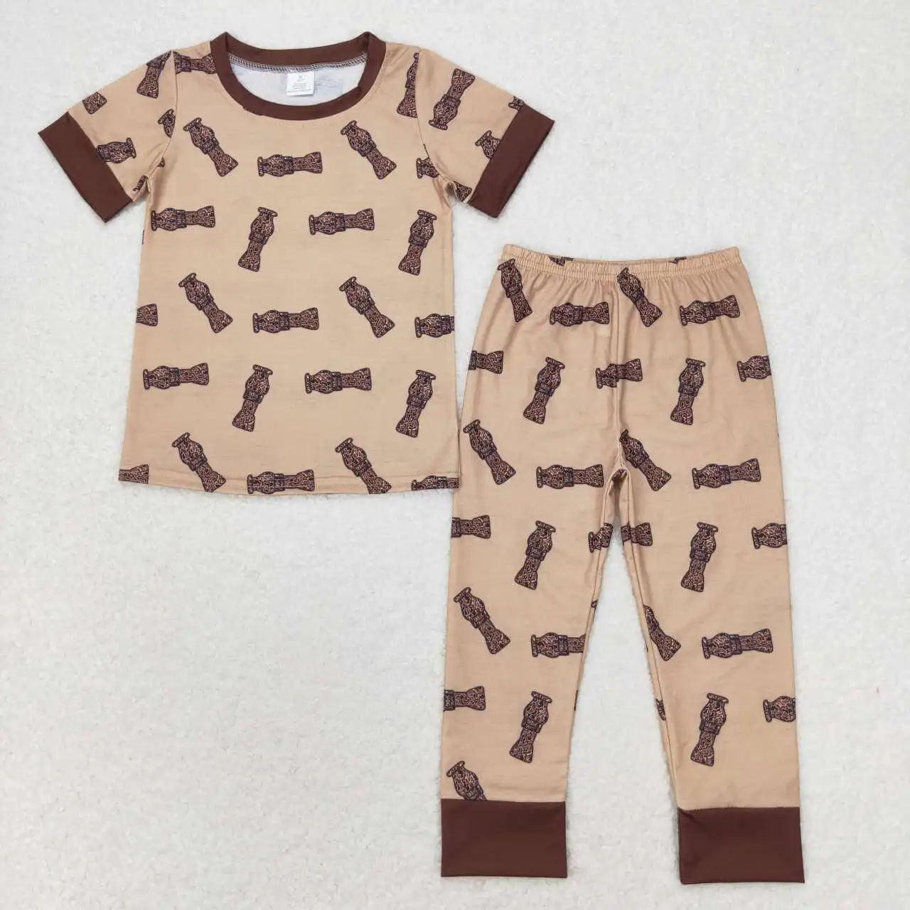 Western Bamboo Baby Boys Camouflage Bottle Brown Short-sleeved Long Pants Pajama Set Wholesale Boutique Children Outfit RTS