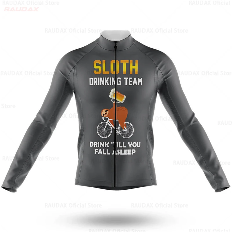 Sloth Drinking Team Men\'s Cycling Jersey Long Sleeve Mtb Sport Riding Shirt Quick Drying Cycle Clothing Jacket Maillot Ciclismo