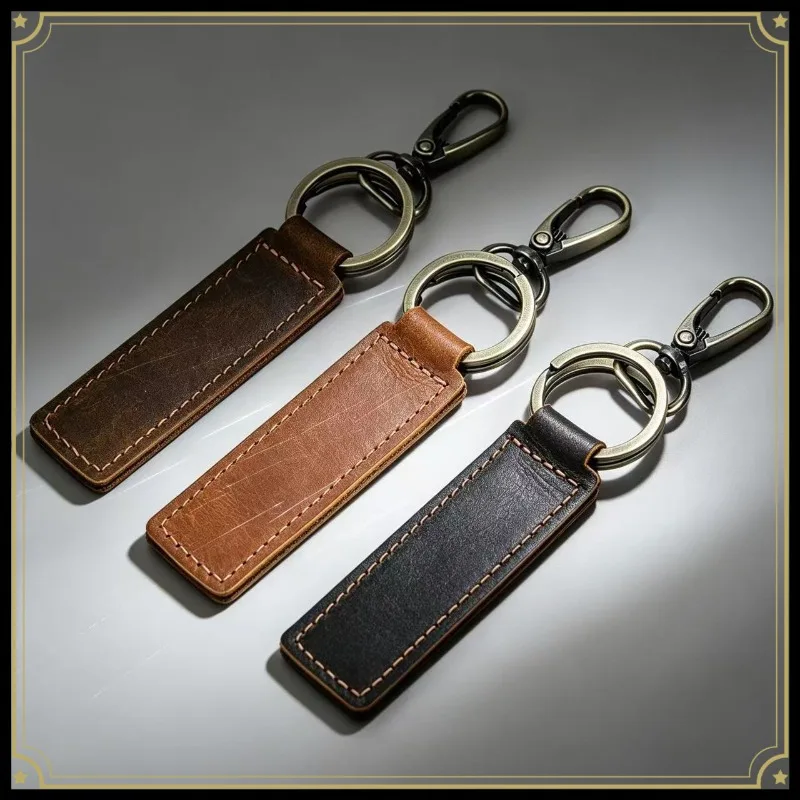Unisex Custom Genuine Leather Key chain Personalized Vintage Crazy Horse Leather Key Ring