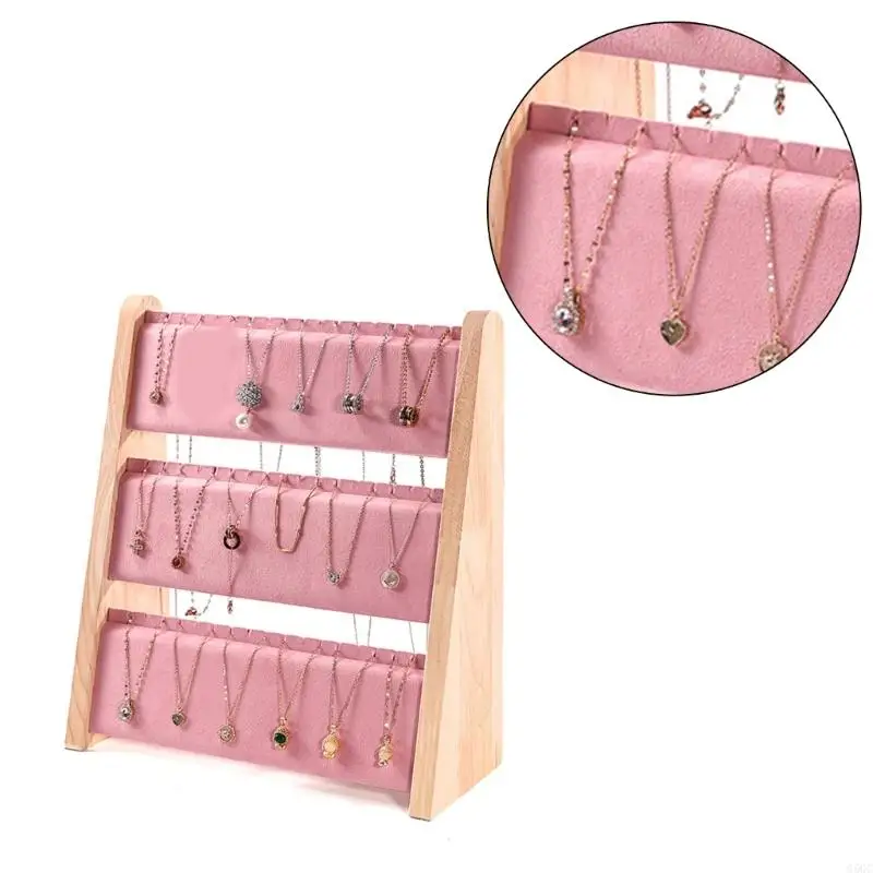 G5GC Elegant Solid Wood Necklace Holder Sophisticated Wood Jewelry Stand Holder Functional Necklace Presentation Shelves