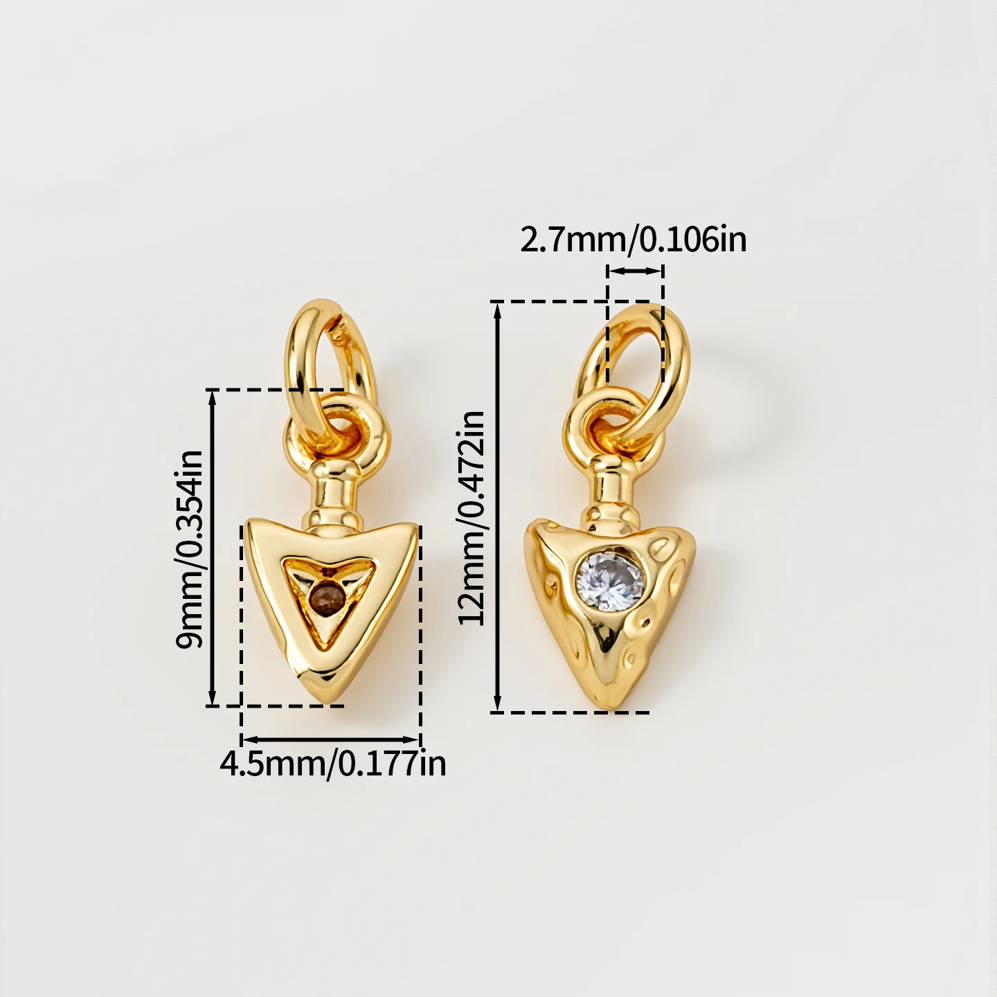 2Pcs/Lot 4.5*12mm 14/18K Gold Color Plated Heart Pendants with Zircon for DIY Bracelet Necklace Jewelry Making Accessories
