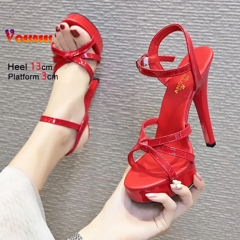 

13CM High Heel Summer Women Party Shoes Thick Platform Model Show Sandals Pole Dancing Shoes Nightclub Stage Thin Heels Sandals