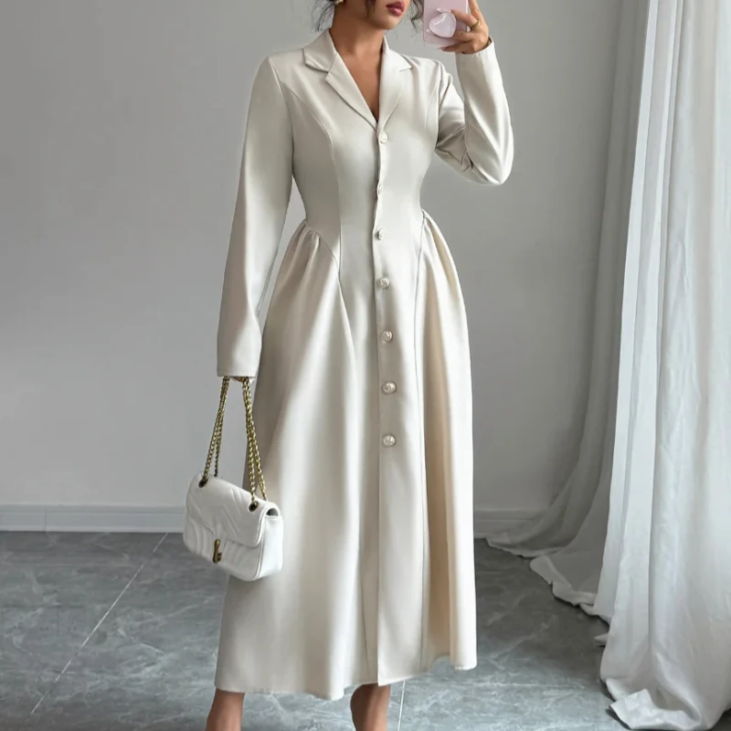 

Темпераментное платье с длинной юбкой и глубоким V-образным вырезом, осень-зима, однобортные платья трапециевидной формы, вечерние платья