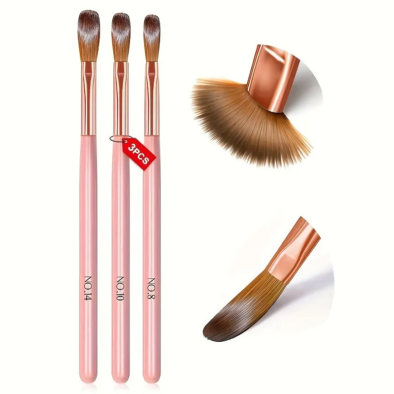 3pcs Acrylic Nail Brush Set Size 8/10/14 for Acrylic Powder Application Brushes Nail Art Extension & Carving Salon Tool