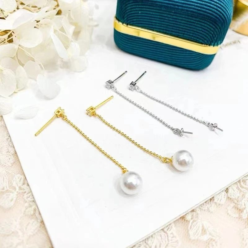 

Wholesale S925 Sterling Silver Earrings Mount Findings Settings Base Mounting Parts Accessory for 5-10mm Pearls 10 pairs/lot