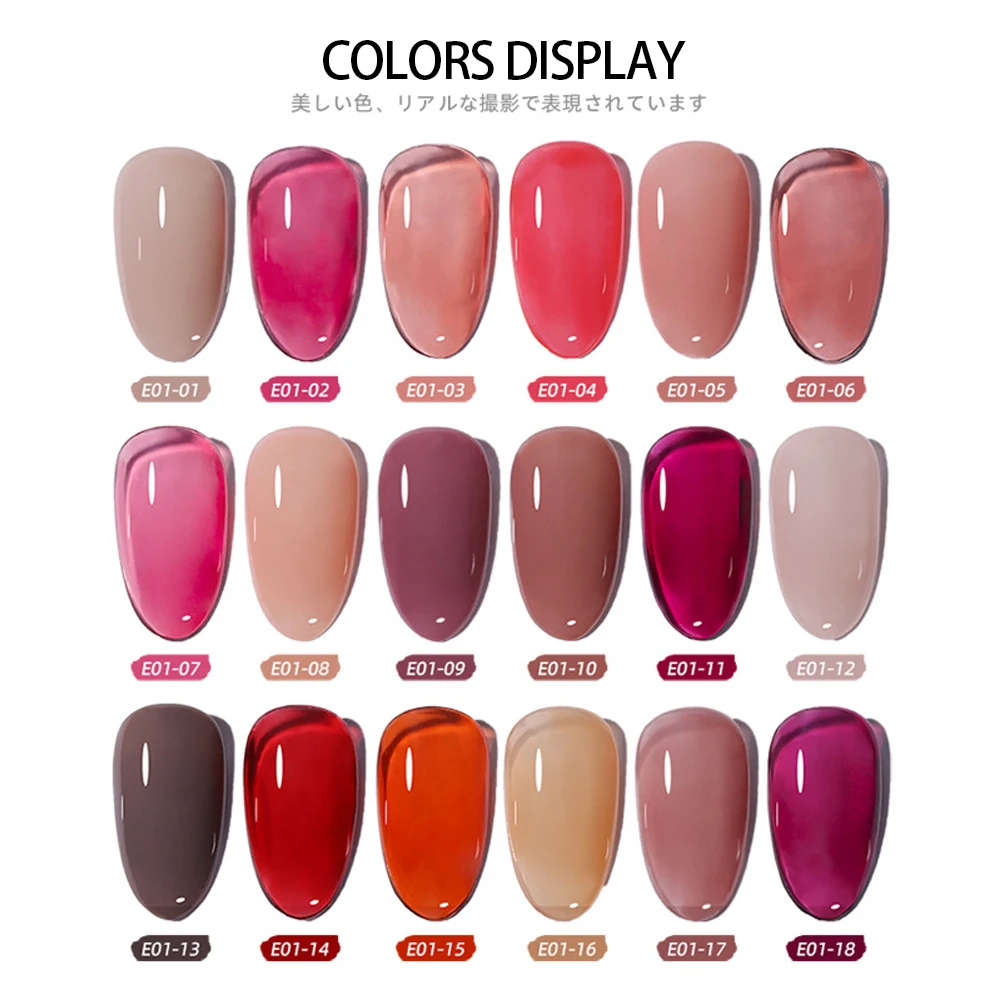 ยาทาเล็บเจล Vendeeni 18 สี ชมพู แดง ซีรีส์ UV LED สีพื้นใส คริสตัล สำหรับทำเล็บเจล