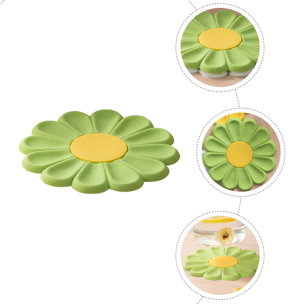 

Silicone Placemats Heat Resistant Circle Pads Anti-hot Kitchen Mat Daisy Shaped Bar Tableware Flexible Household Accessories