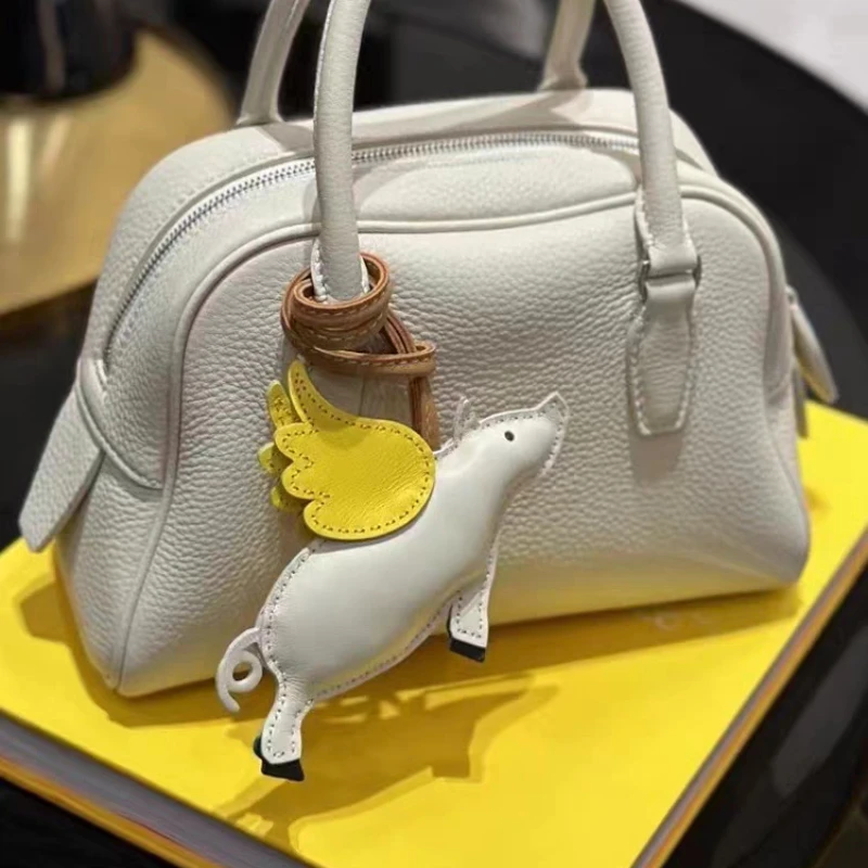 Cow Leather Keychain Pendant for Ladies Fly Pig Bag Charm Handmade Handbag Pendant Car Decorate Bag Accessories