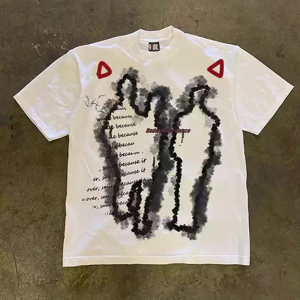 2026 Abstract Silhouette Smoke Graphic T Shirt Men Women Vintage Short Sleeve Tee Grunge Punk Streetwear Unisex Cotton Top