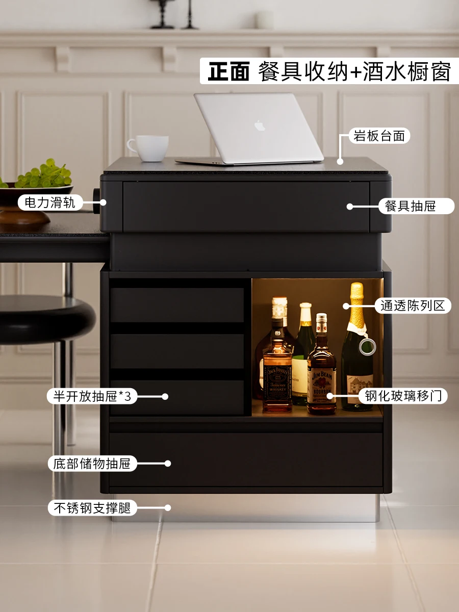 Mesa de isla retráctil, mesa de comedor de losa de roca de lujo ligera, mesa de isla media de losa de roca