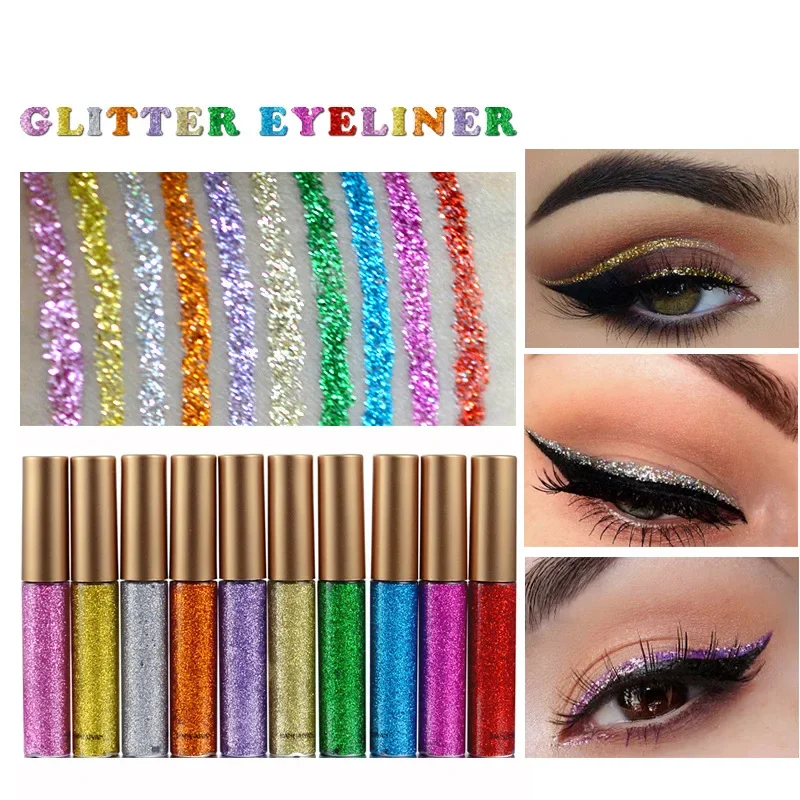 Pearlescent Liquid Glitter Eyeliner Set Lasting Waterproof Highly Pigmented Metallic Shimmer Eyeliner Sparkling Eyeshadow Tint