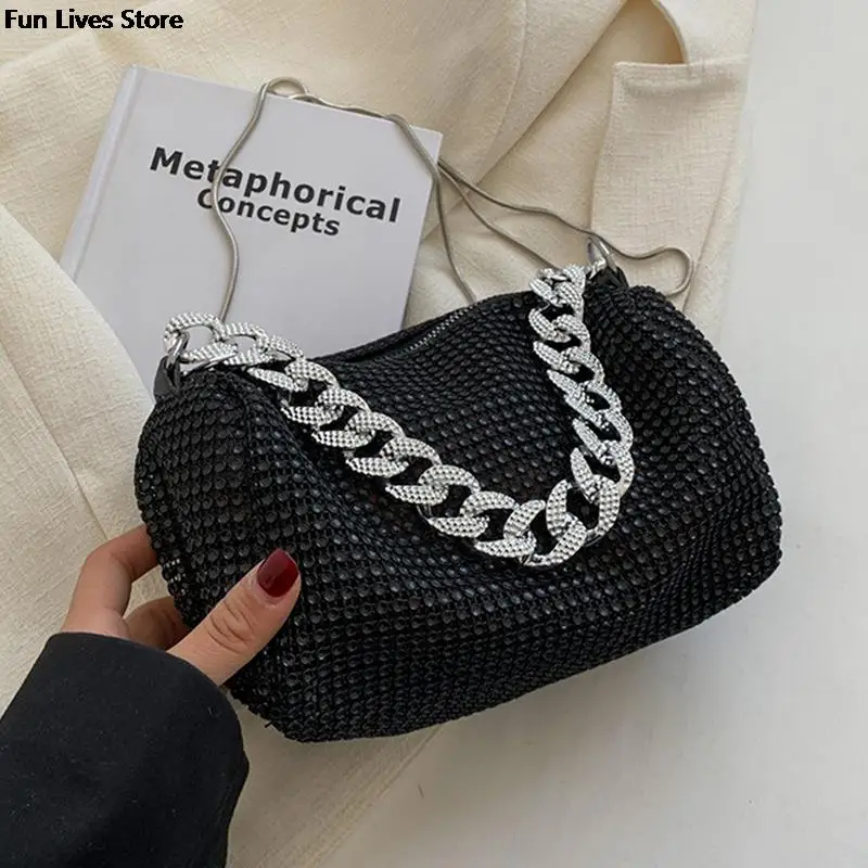 Women Popular Diamond Handbags Wedding Party Chains Shoulder Bag Rhinestones Shiny Purse Bags Female Makeup Handbag Fashion