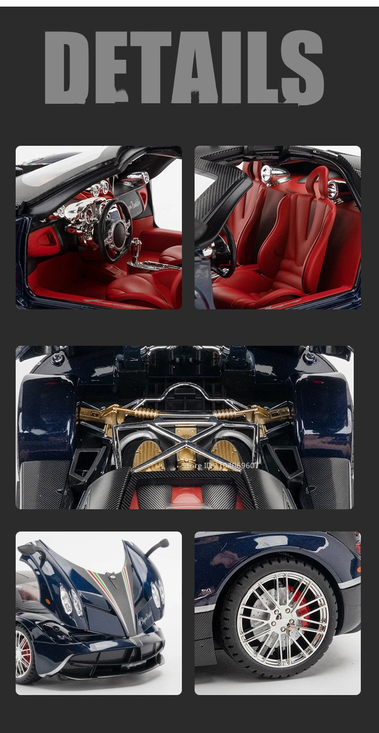 Große Größe 1:18 Pagani Huayra Spielzeugmodellauto Druckgusslegierung Sportwagen Sound Licht Zurückziehen Stoßdämpfungsmodelle Festival Geschenk – Detail 11