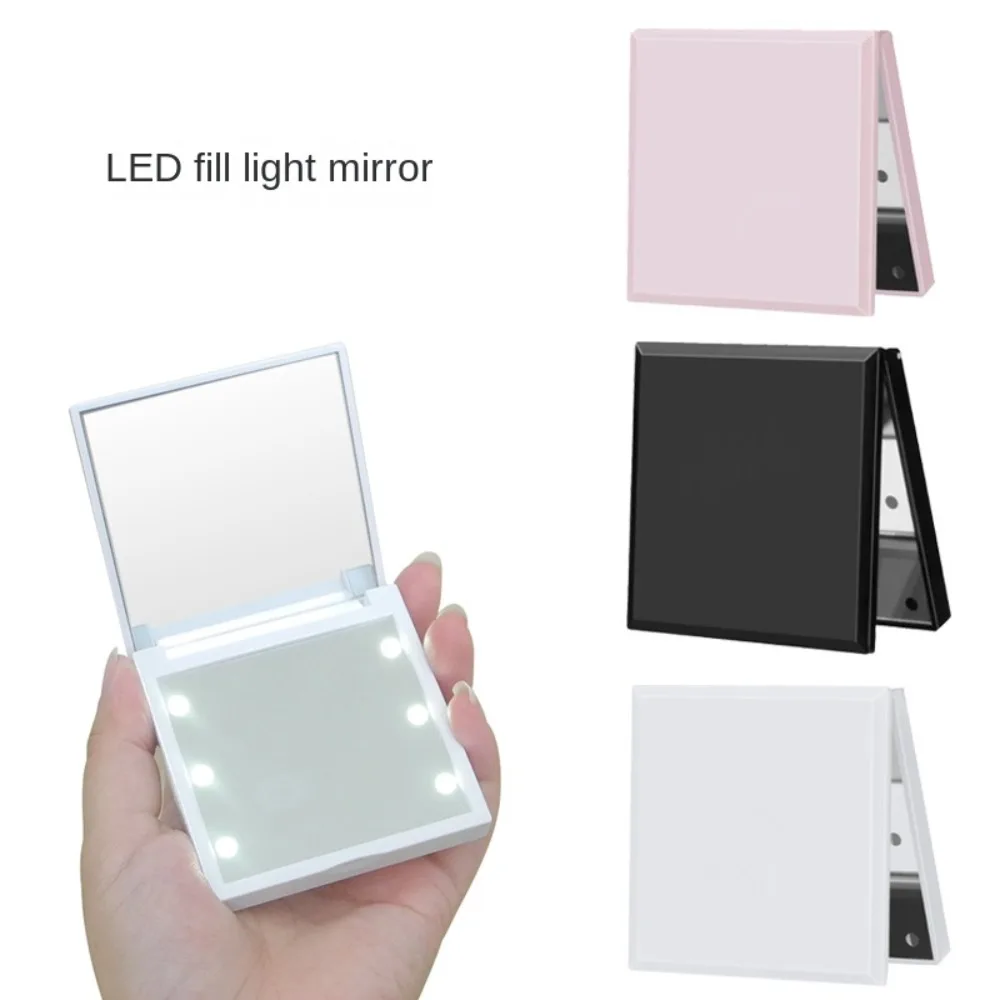 Double-Sided LED Makeup Mirror Folding Square Lady Cosmetic Mirror Handheld 6 Led Lamps Beauty Mini Pocket Mirrors Travel