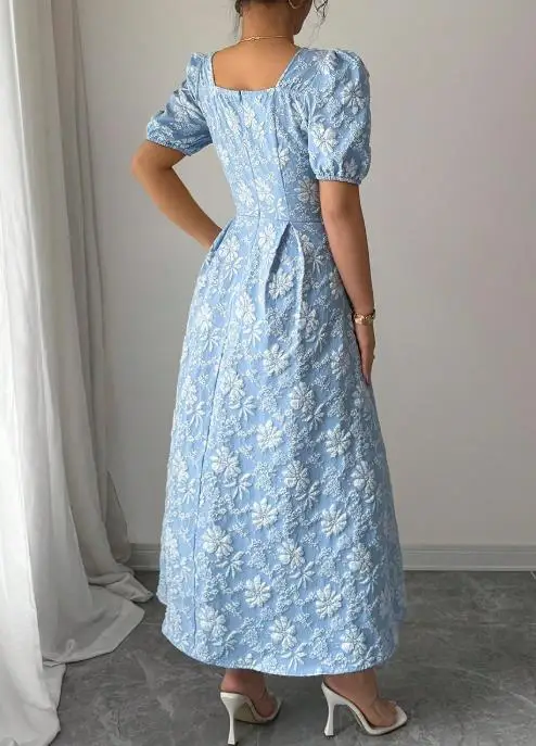 

Summer Chrysanthemum Embroidery Relief Single Breasted Elegant Waist Cinched A-Line Dress for Women's Fashionable Slim Fit Dress