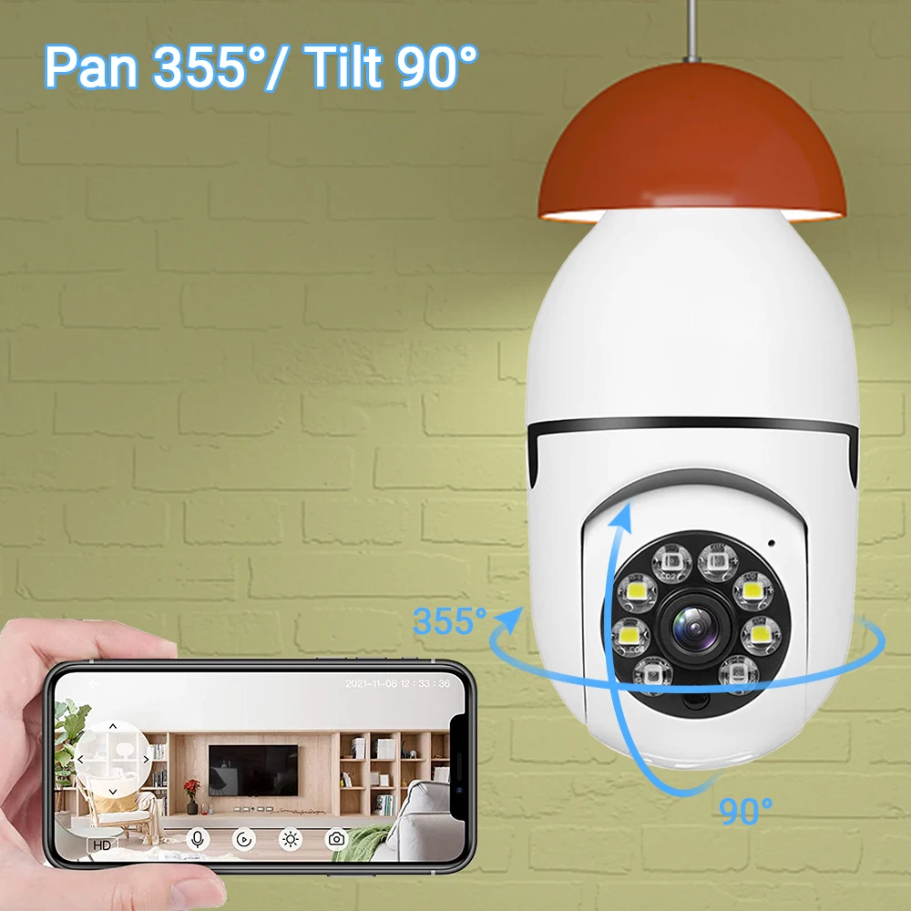 4MP E27 หลอดไฟ WiFi ในร่มการเฝ้าระวังวิดีโอ Home Security Full Color Night Vision AI ติดตามมนุษย์อัตโนมัติ ICSEE APP 1080P