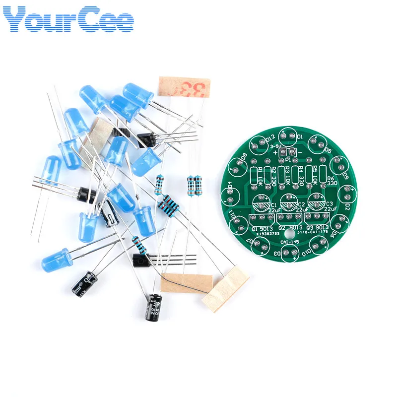 Rodada LED Água Luz Produção Kit, Kit eletrônico DIY Set, Skill Training, peças de solda prática