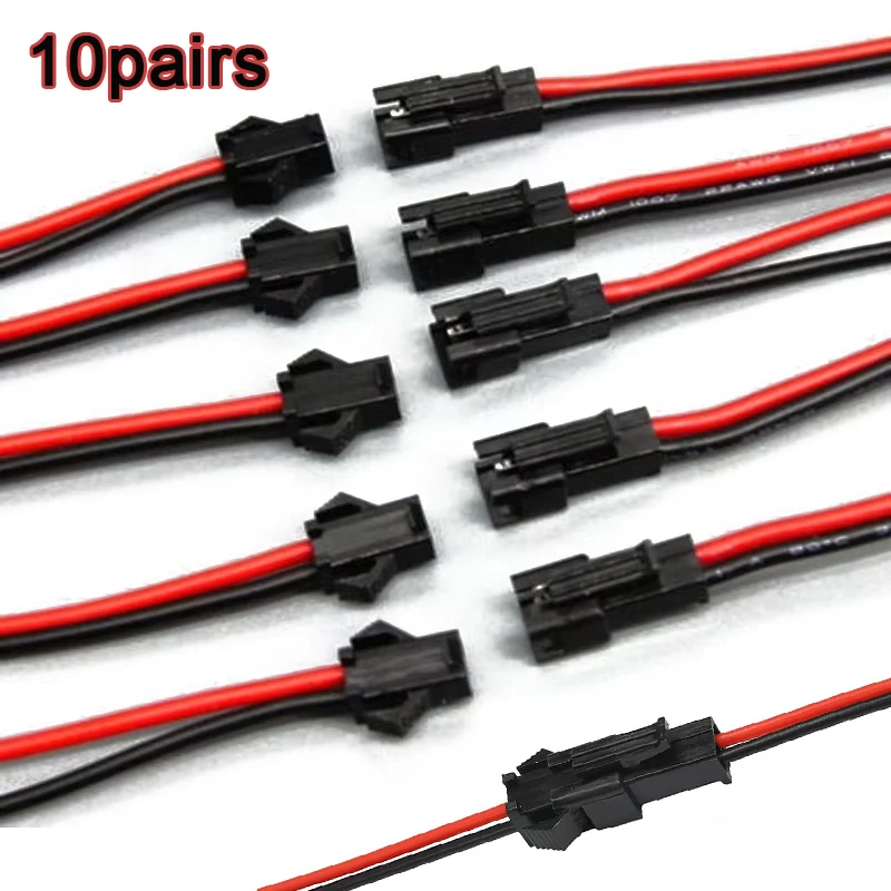 10 Pairs 10cm JST SM 2P 2Pin Plug Socket Male To Female Wire Connector LED Strips Lamp Driver Connectors Cable Quick Adapter
