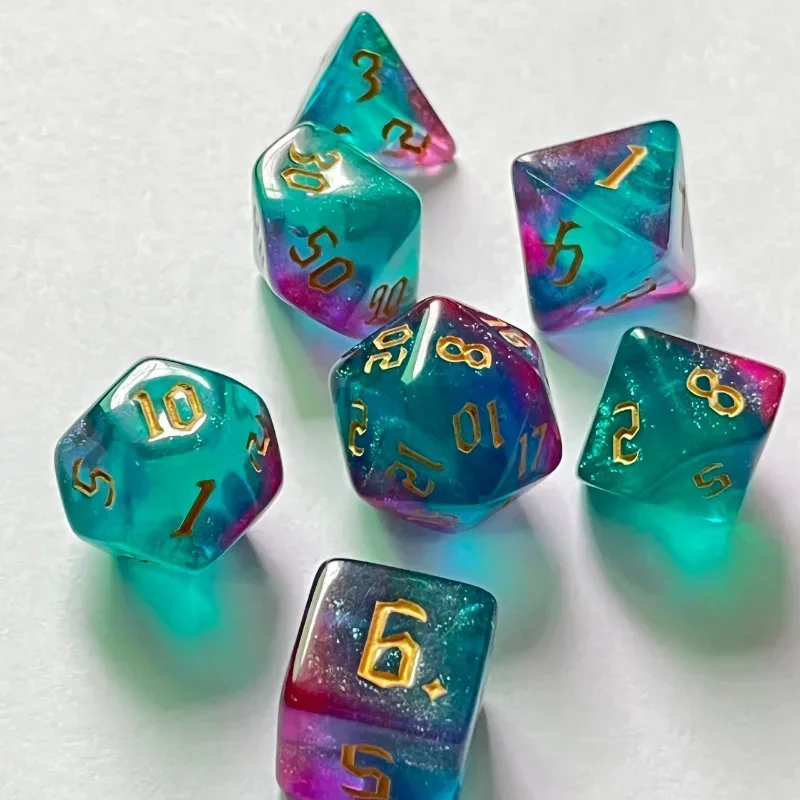 7 Uds. De nuevos dados de colores dobles, Kit de dados digitales poliédricos con fuente dorada para TRPG RPG D20 D12 D10 D8 D6 D4, juego de mesa