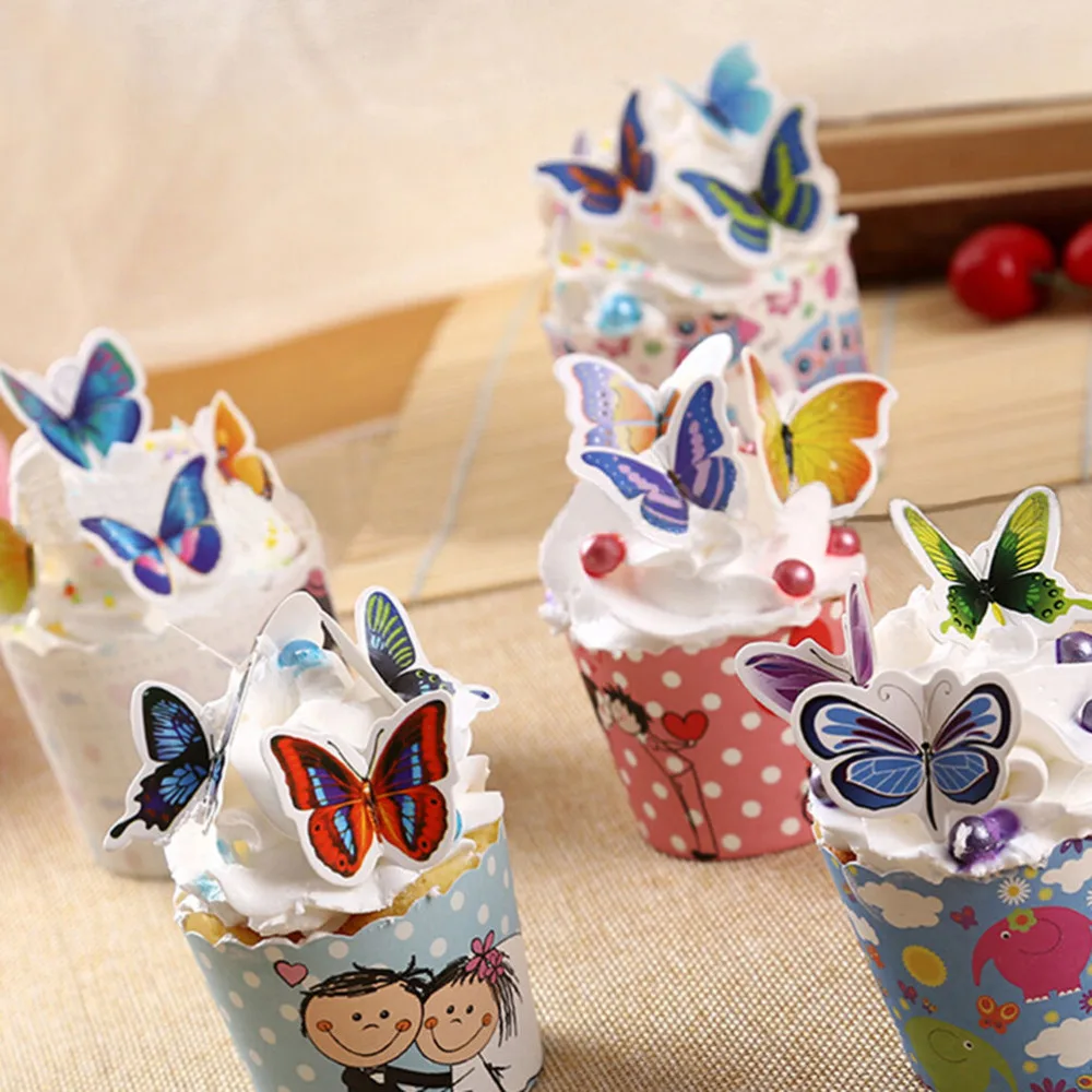 50pcs Butterflies Wedding Birthday Rice Wafer Paper Cupcake Cake Toppers