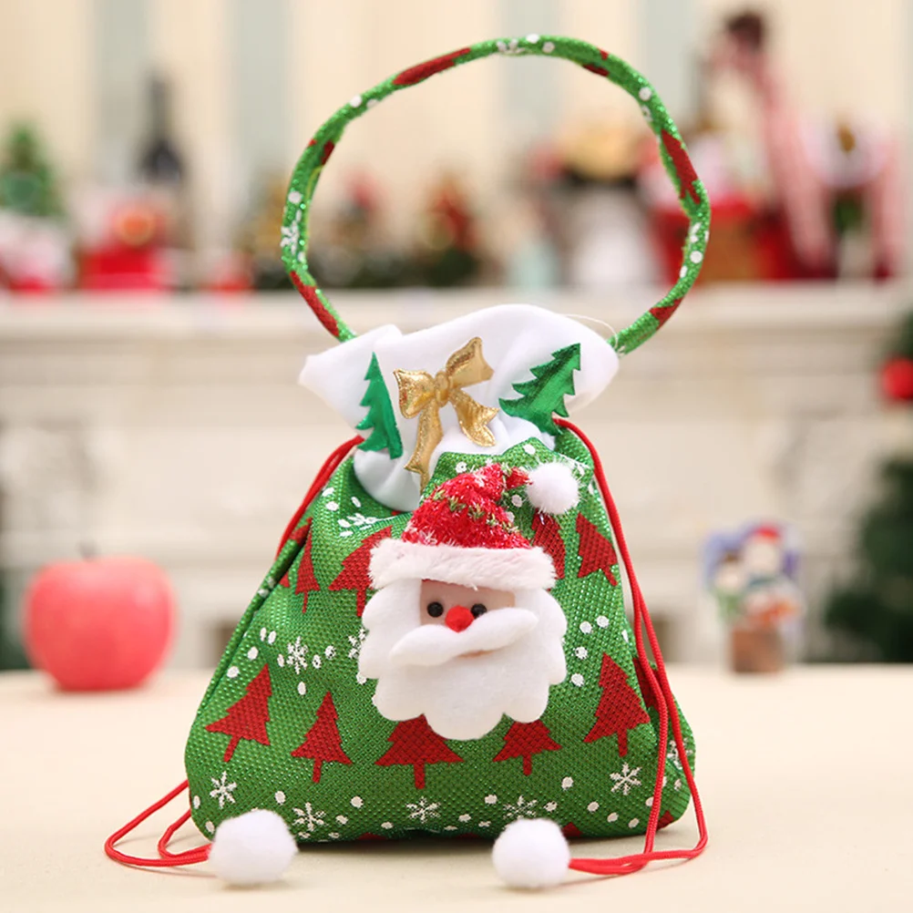 

Christmas Candy Bag Portable Non-Woven Fabric Cartoon Handbag Green Santa Candy Pouch for Kids Christmas Gift Home Party