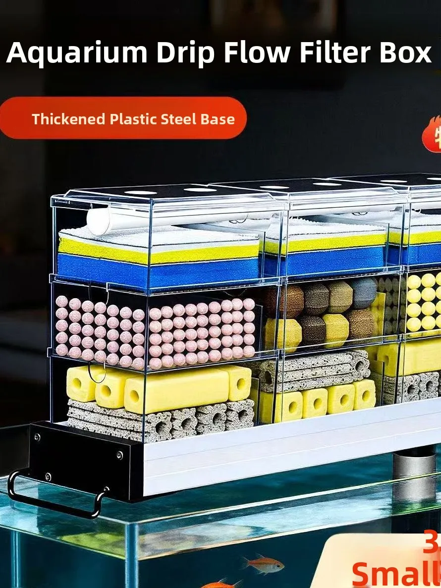 Acrylic Aquarium Filter Box Drip Flow Drawer Style Upper Position Three in One Circulation Net Water Filter Box Pet Supplies