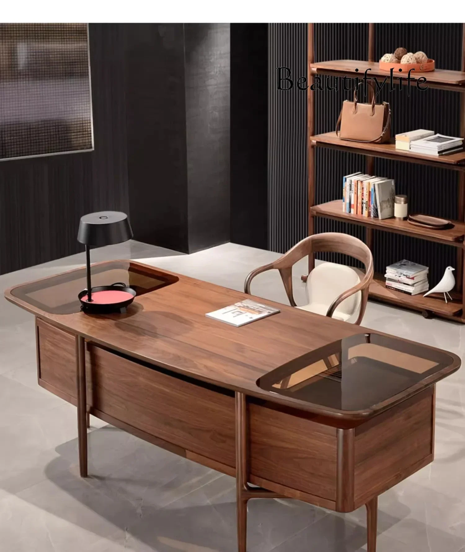 BJ Office Desk Solid Wood Italian Light Luxury Designer Senior North American Black Walnut Big Class Desk Boss