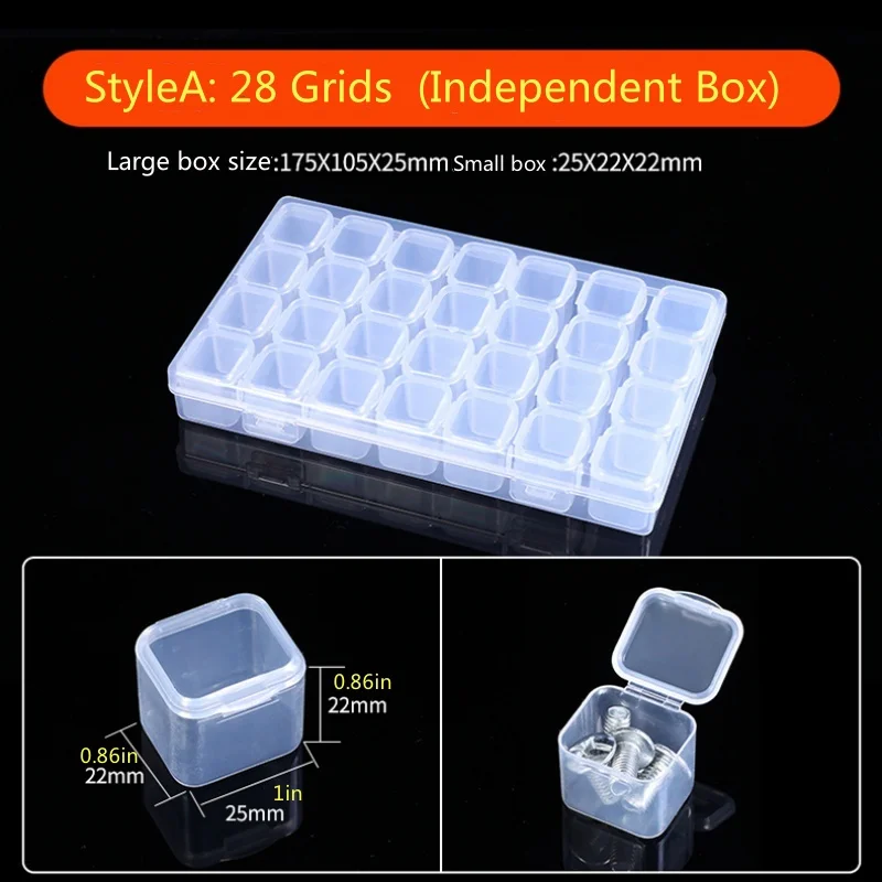 28 Grids Multifunctional Transparent Packaging Box Set Suitable for Nail Art Crafts, Pills, Diamond Paintings,Convenient Storage