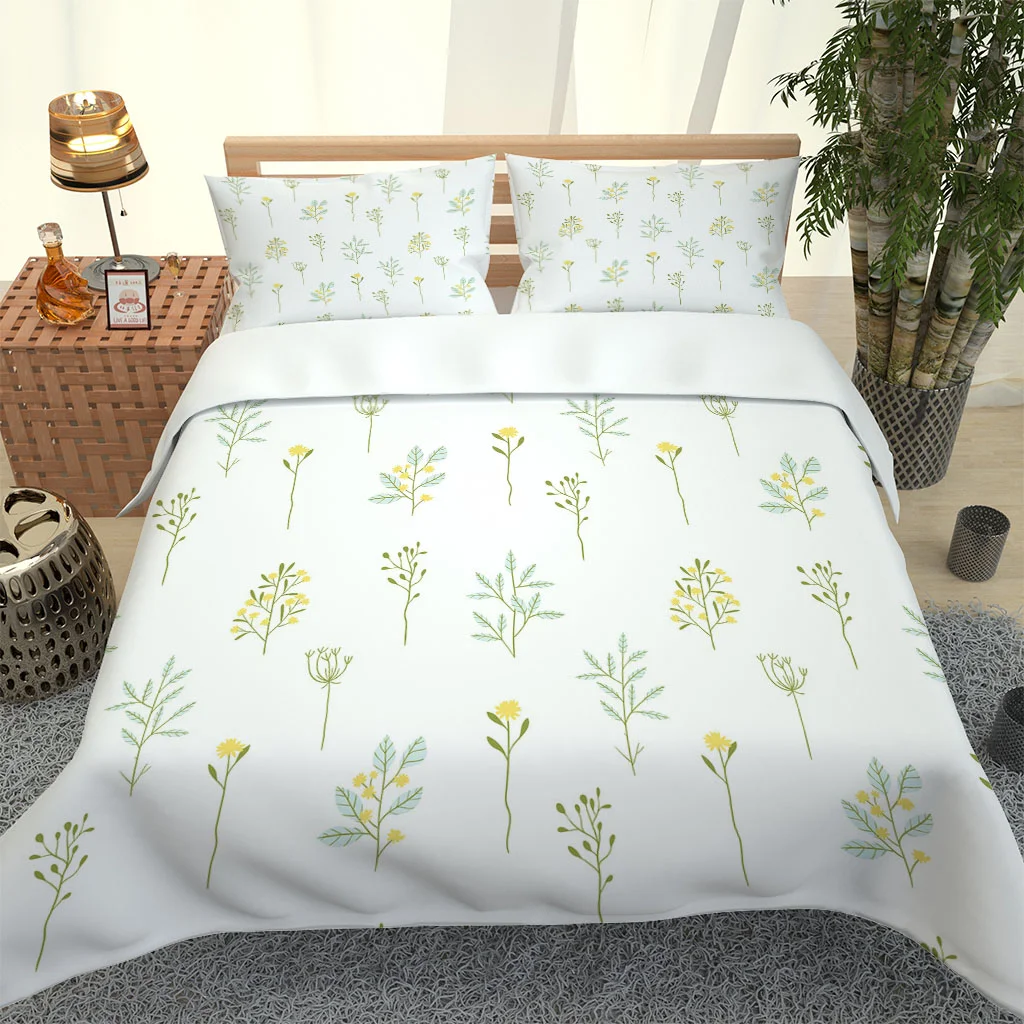 HUANZHUANG Super King Size Duvet Cover Sets 3D Yellow Flower Sapling Printed Bedding Quilt Cover Set 2 Pillowcases Luxury