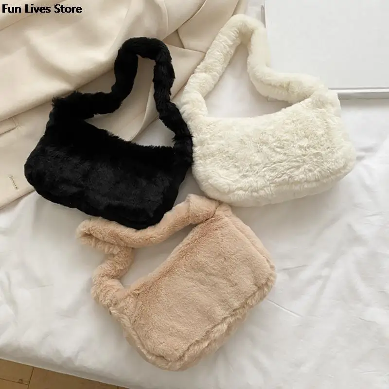 Women Fluffy Fur Totes Winter Plush Bag Soft Fleece Handbags Female Party Wedding Furry Fur Clutch Fashion Shoulder Purse 2023