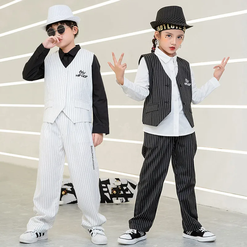 Kids Performance Costume Stage Outfit for Hiphop Dance Clothing Boys Girls Jazz Breaking Streetdance Waistcoats