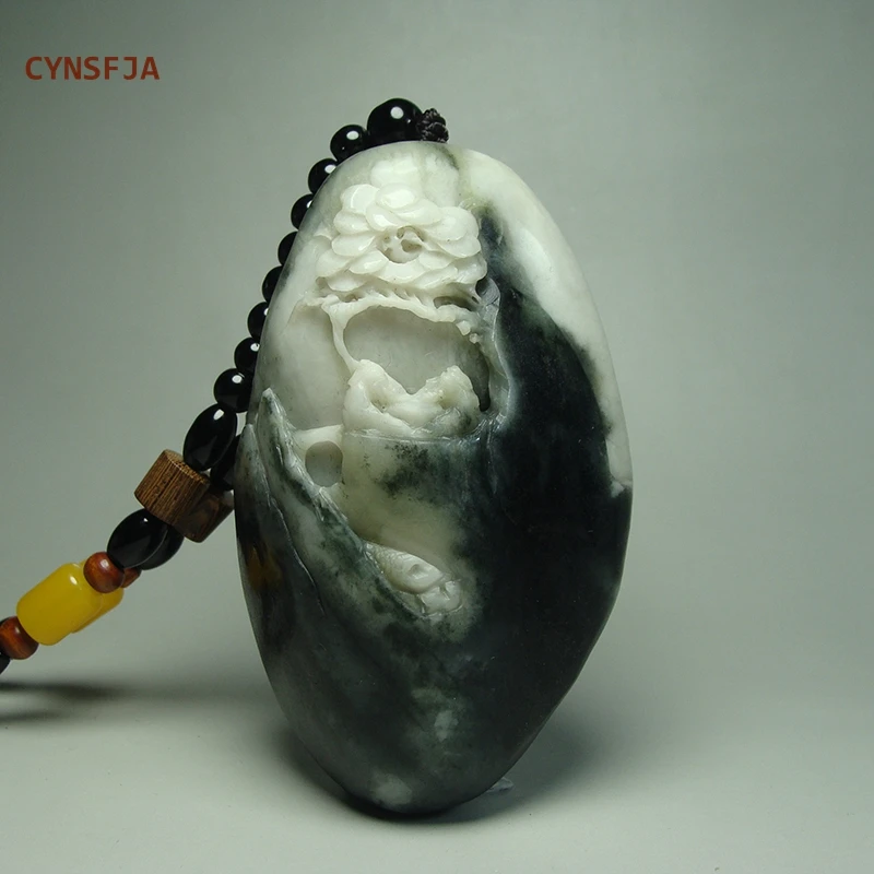 CYNSFJA Real Rare Certified Natural Chinese Dushan Jade Landscape Longevity Elder Hand Piece Exquisite Hand-Carved Birthday Gift