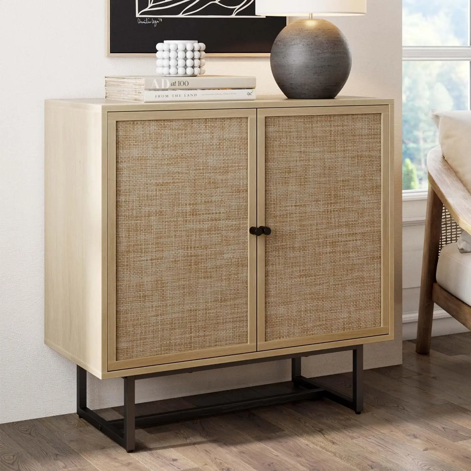 Nathan James Accent Boho Modern Free Standing Buffet Aparador, Corredor Entrada, Sala de Jantar, 1 Armário de Armazenamento,...