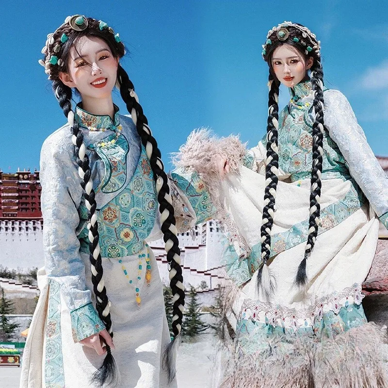 Tibetan Costume Costumes Blue Robe Lhasa Ethnic Style Travel Photography Dance