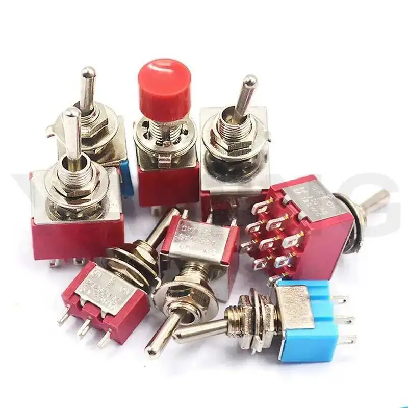 10pcs Toggle Switch Twist Shake Rocker Arm MTS-102 103 202 ON-OFF 3 Positions Reset 2P/3P Red/Blue 3/6 Pins Test