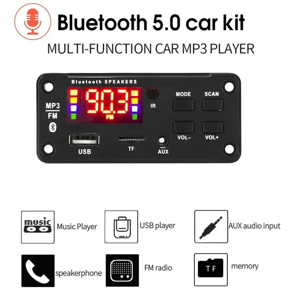 New Large Color Screen with Bluetooth and Power Amplifier 2 * 25W with Call Recording Lossless Car Mp3 Decoder Board Module