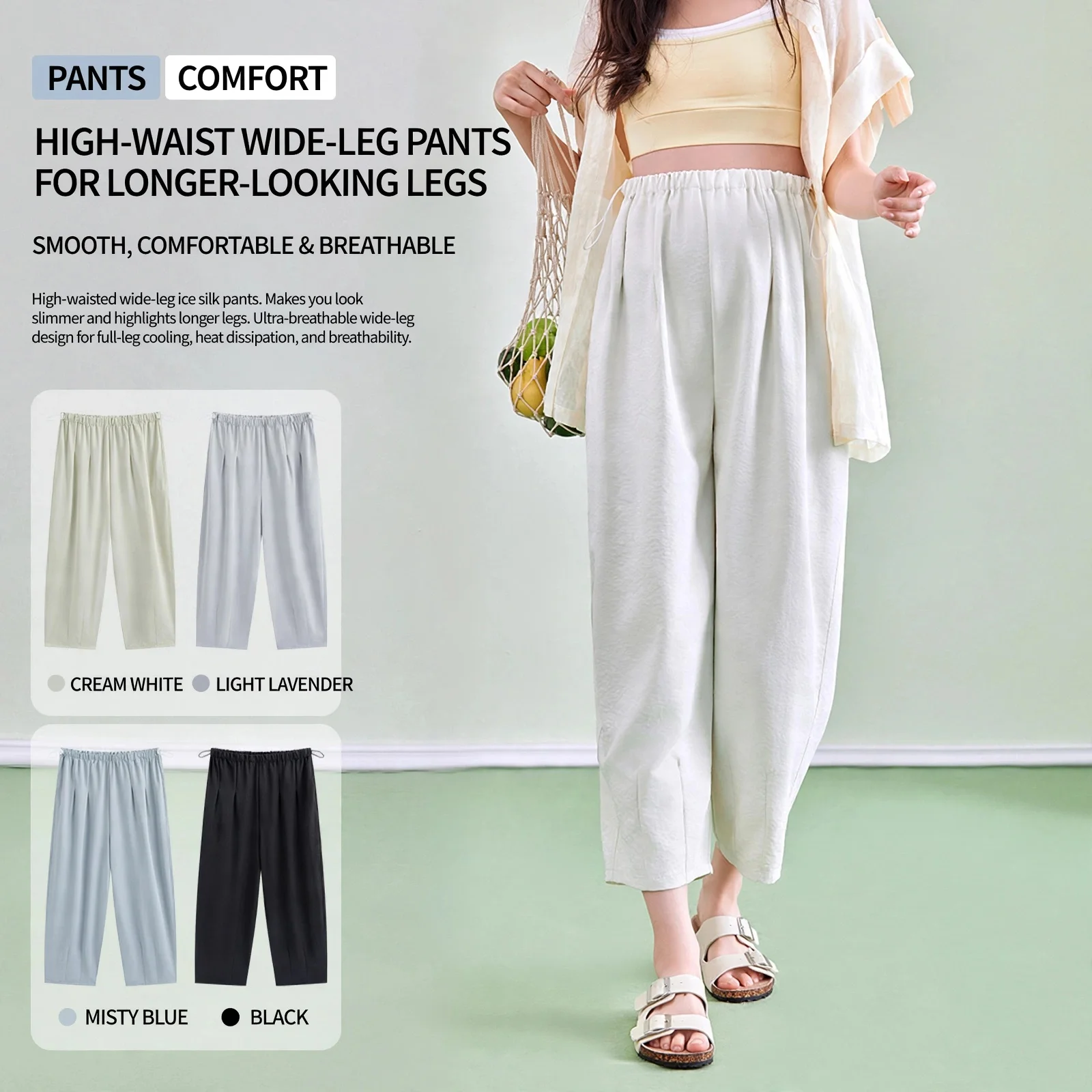 Maternity Pants Straight Leg Loose Spring Summer Thin High Waist Belly Support Polyester Elegant Plus Size Versatile Wide Leg