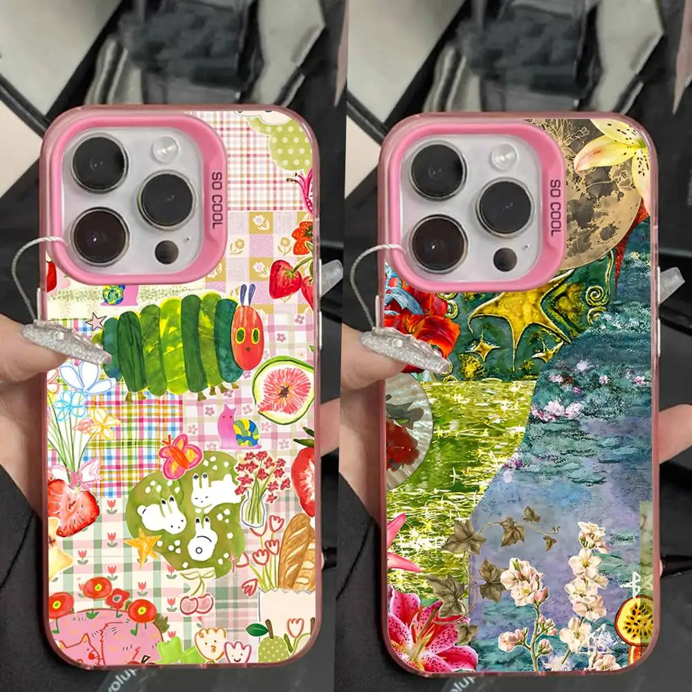

Aesthetic Collage Painting Art Phone Case For iPhone 16,15,14,13,12,11,Pro,Max,Plus,Mini,XS,SE Anti Fall Pink Matte Hard Bumper