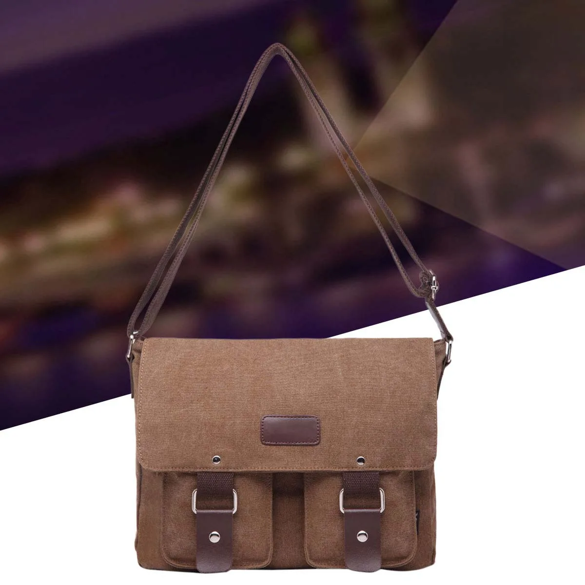 

Vintage Canvas Shoulder Bag For Men Adjustable Crossbody Messenger Bag Coffee Color Durable Lining Large Satchel Laptop