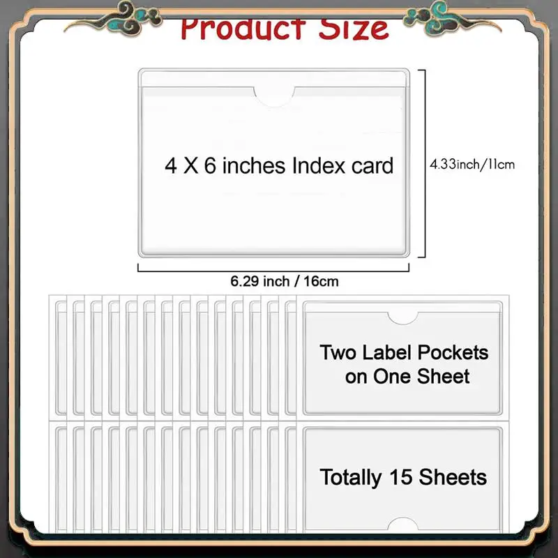 Reliable-Clear Adhesive Pockets 4X6in Index Card Pockets Sleeves Self Adhesive With Top Loading Label Pockets (30 PCS) Easy To U