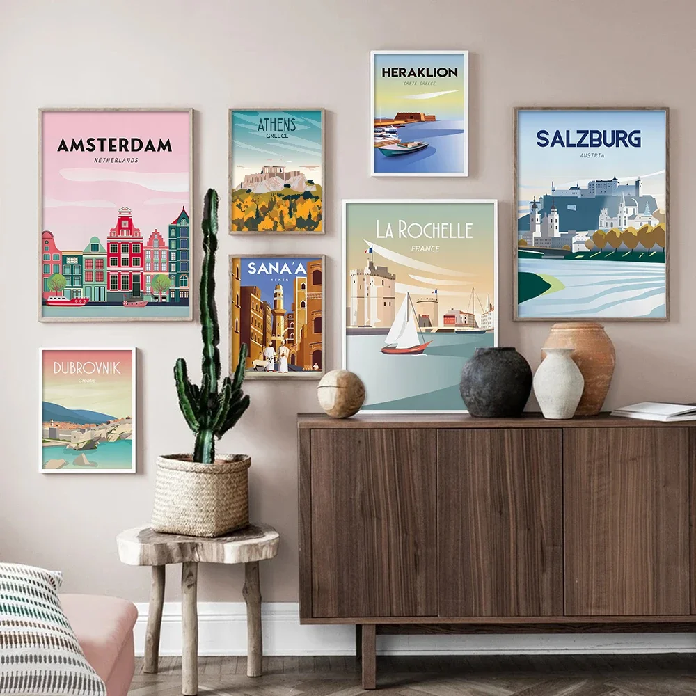 Modern Minimalist Wall Art Amsterdam Travel Poster France La Rochelle Canada HD Canva Prints Home Bedroom Living Room Decoration