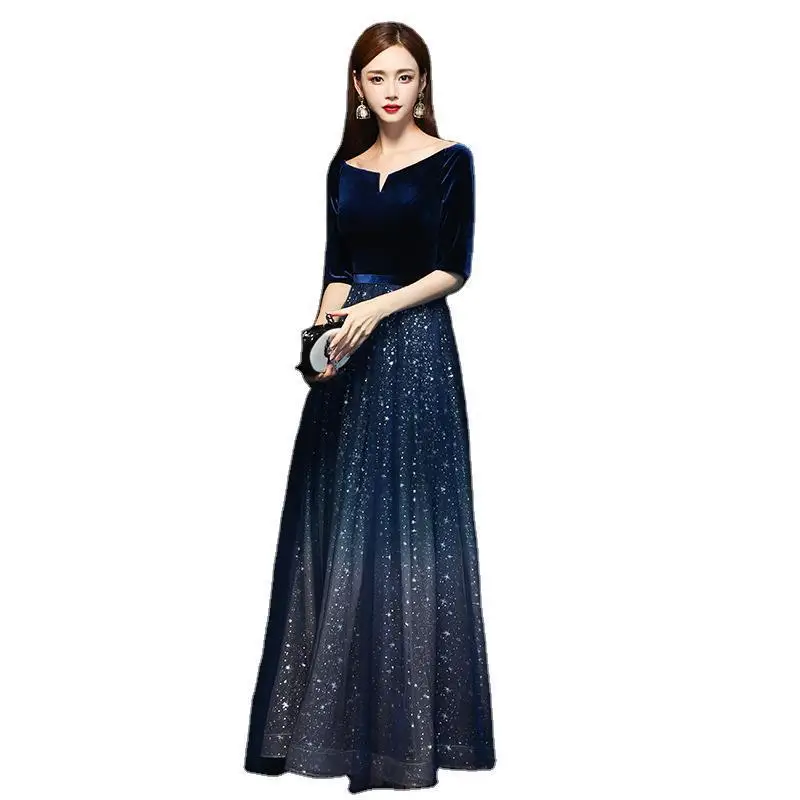 Elegantes Host-Abendkleid für Damen, 2026, neue Frühlingsmode, eine Schulter, Bankett, Präsidenten-Chor-Performance-Kleid, weiblich