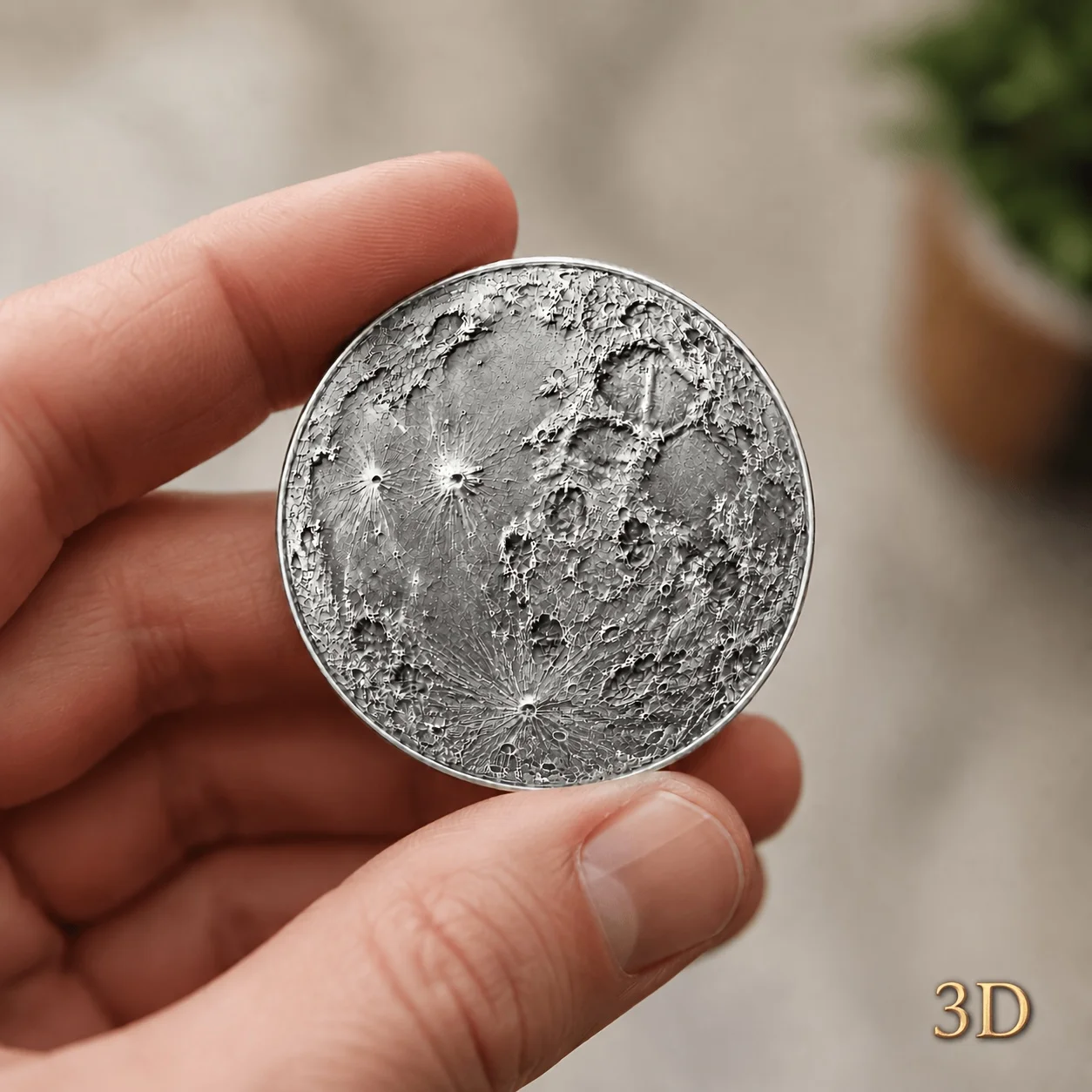 Silver Moon Commemorative Coin with Fine Lunar Texture and Enhanced Light and Shadow Effects, Unique Astronomical Souvenir